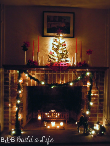 2012 Christmas Milk Glass Mantle @ BandBBuildALife.com