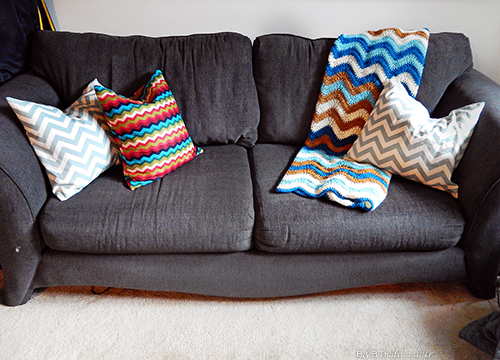 ironing board cover on clearance is turned into an awesome chevron pillow at BandBBuildALife.com