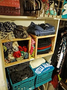 Rotate Baskets to create visual organization in a closet