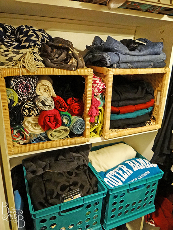 Rotate Baskets to create visual organization in a closet