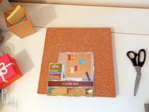 Renter's DIY Hack - cover a wall with Cork Tile for a warm texture that you can easily remove! ---- Renter's wall covering DIY from BandBBuildALife.com