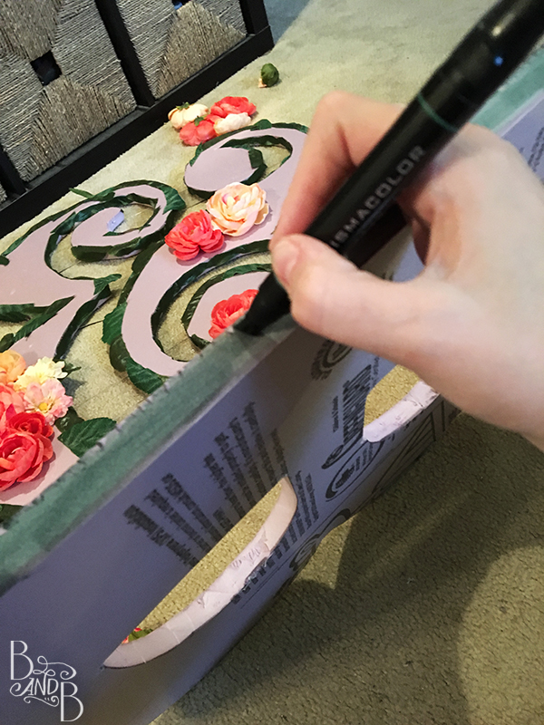 color the edges of floating monogram initials to blend in