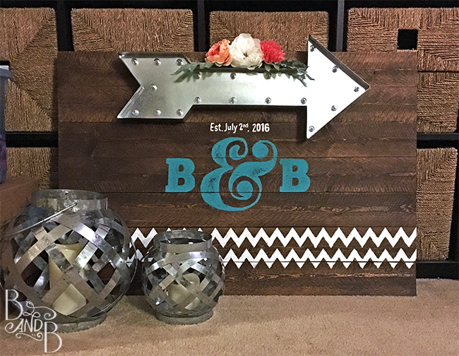 DIY rustic wood plank wedding welcome sign chevron