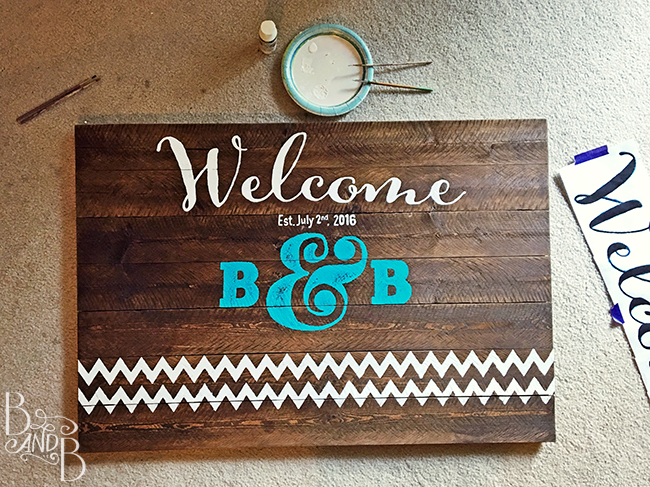 DIY Rustic Wood Plank Hand Painted Wedding Sign turned into Welcome Sign