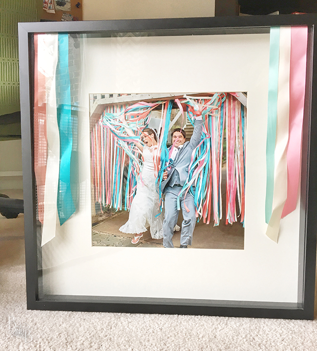 Using leftover wedding crafting to create a memory shadow box frame